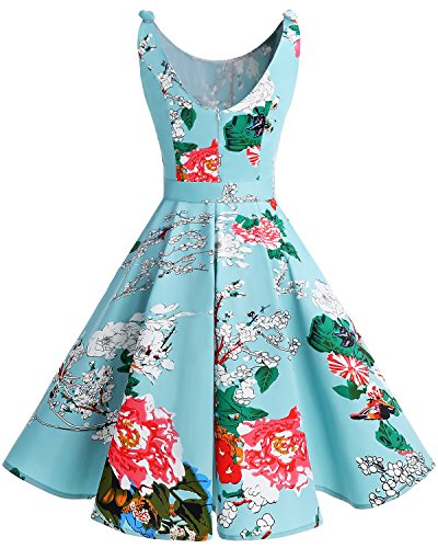 Bbonlinedress 1950er Vintage Polka Dots Pinup Retro Rockabilly Kleid Cocktailkleider Green Flower L - 3