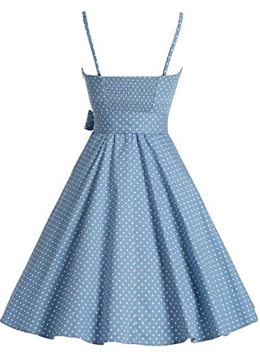 Bbonlinedress Vintage 50s 60s Retro Rockabilly Cocktailkleid mit abnehmbarem Schultergurt RoyalBlue White Dot XL - 4