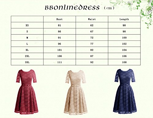 Bbonlinedress Damen Vintage 1950er Cocktailkleid Retro Schwingen Rockabilly Spitzenkleid Champagne XL - 7