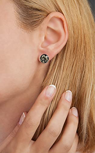 Miss Lovie Damen Echte Blüten Ohrstecker Ohrringe Cabochon 12mm Modeschmuck Schmuck Schwarz Weiß Bronze - 2