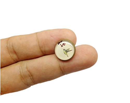 Vintage Schmuck Hypoallergen 14mm Cabochon Kolibri Ohrstecker Ohrringe für Damen Nickelfrei - 4