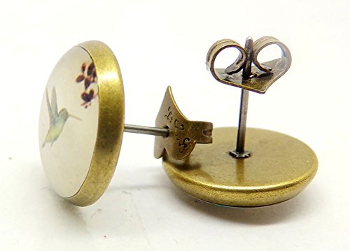 Vintage Schmuck Hypoallergen 14mm Cabochon Kolibri Ohrstecker Ohrringe für Damen Nickelfrei - 5