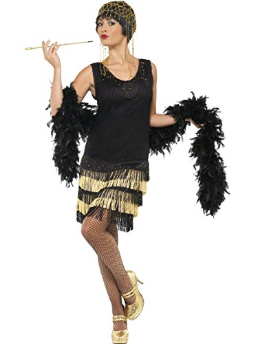Smiffys, Damen 20er Fringed Flapper Kostüm, Kleid mit Spitzenfront und perlenbesticktem Saum, Größe: S, 33676
