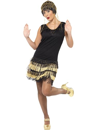 Smiffys, Damen 20er Fringed Flapper Kostüm, Kleid mit Spitzenfront und perlenbesticktem Saum, Größe: S, 33676 - 4