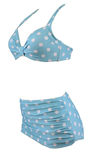 Aloha-Beachwear Polka Dots Vitage Look High Waisted Damen Neckholder Bikini A1061, gepunktet (L / 40 / UK 14, Türkis / Weiss) - 2