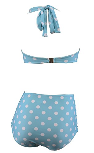 Aloha-Beachwear Polka Dots Vitage Look High Waisted Damen Neckholder Bikini A1061, gepunktet (L / 40 / UK 14, Türkis / Weiss) - 3