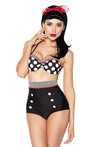 Booolavard® Vintage Push Up Bikini im Retro Rockabilly Style in schwarz/rot/weiß Größen S M L oder XL (L (38-40))