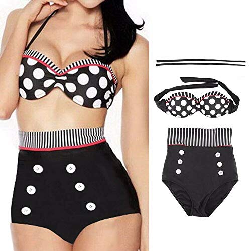 Booolavard® Vintage Push Up Bikini im Retro Rockabilly Style in schwarz/rot/weiß Größen S M L oder XL (L (38-40)) - 2