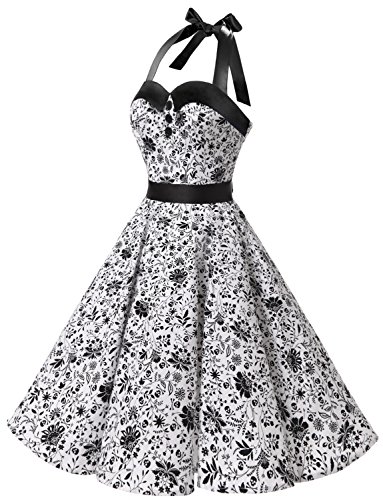 Dressystar Vintage Tupfen Retro Cocktail Abschlussball Kleider 50er 60er Rockabilly Neckholder Schädel XS - 2