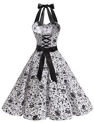 Dressystar Vintage Tupfen Retro Cocktail Abschlussball Kleider 50er 60er Rockabilly Neckholder Schädel XS - 4