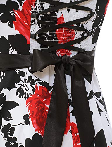 Dressystar DS1957 Vintage Tupfen Retro Cocktail Abschlussball Kleider 50er 60er Rockabilly Neckholder Rot Blume XS - 6