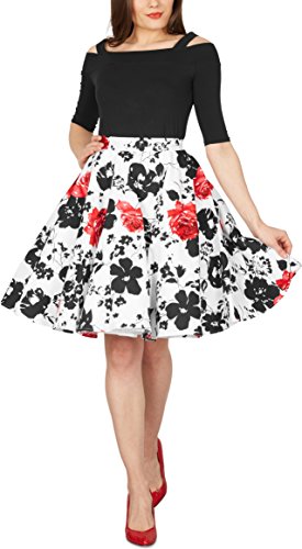 BlackButterfly Floral Rockabilly 1950er-Jahre Swing Tellerrock (Weiß und Rot, EUR 38 - S)