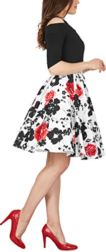 BlackButterfly Floral Rockabilly 1950er-Jahre Swing Tellerrock (Weiß und Rot, EUR 38 - S) - 2