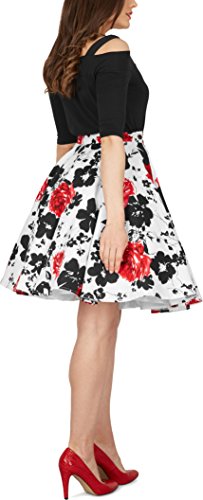 BlackButterfly Floral Rockabilly 1950er-Jahre Swing Tellerrock (Weiß und Rot, EUR 38 - S) - 3