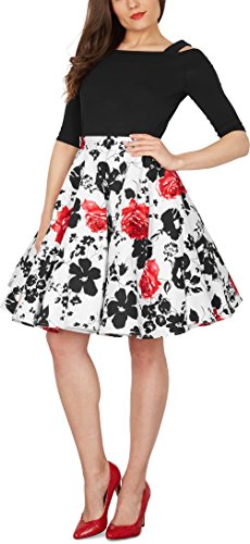 BlackButterfly Floral Rockabilly 1950er-Jahre Swing Tellerrock (Weiß und Rot, EUR 38 - S) - 4