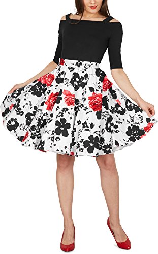 BlackButterfly Floral Rockabilly 1950er-Jahre Swing Tellerrock (Weiß und Rot, EUR 38 - S) - 5