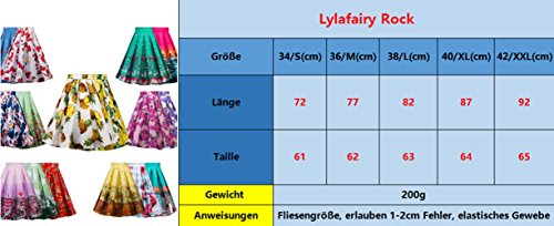 Lylafairy Damen 50er Jahre Art Rock Vintage Rockabilly Swing Faltenrock Knielang Mode Skater Röcke (42, Blau blumen) - 2