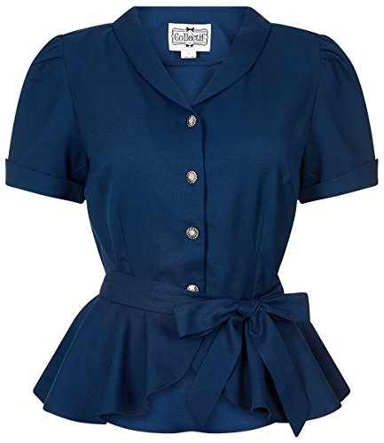 Collectif Damen Bluse Phoebe Peplum Vintage Oberteil Blau XL - 2
