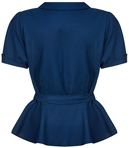 Collectif Damen Bluse Phoebe Peplum Vintage Oberteil Blau XL - 3
