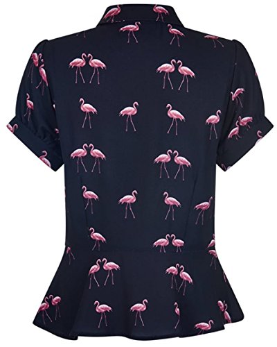 Collectif Damen Oberteil Mary Grace Flamingo Bluse Schwarz XS - 3