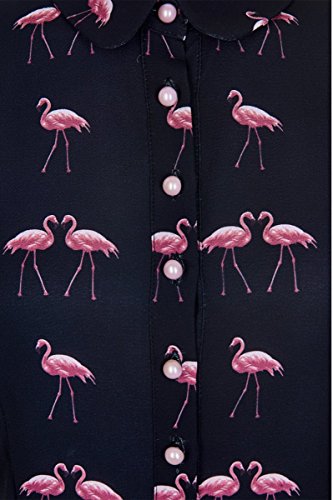 Collectif Damen Oberteil Mary Grace Flamingo Bluse Schwarz XS - 4