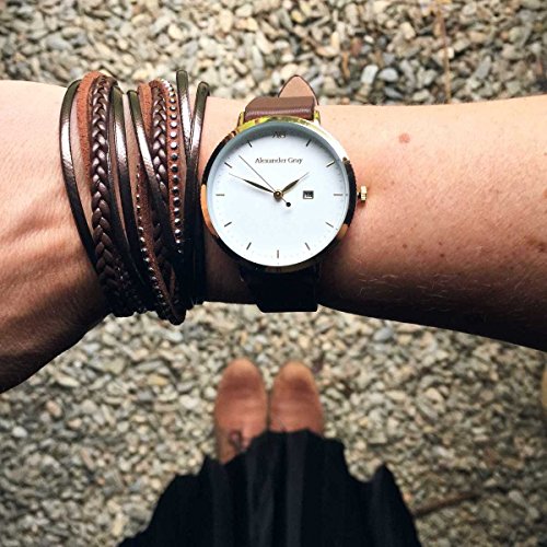 Alexander Gray Damenuhr - Vergoldete Armbanduhr Modell VENEZIA mit weichem Lederarmband und ultradünnem Gehäuse – zeitloses Design für jeden Anlass - 5