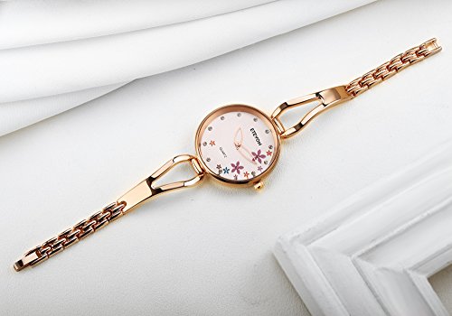 ETEVON Women's Quartz Rose Gold Armband Uhr mit Strass Blumen Zifferblatt und Edelstahl Case, stilvolle Casual Dress Handgelenk Uhren für Damen - 6