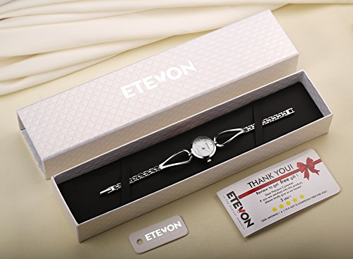 ETEVON Frauen Quarz Silber Armbanduhr mit Kleine Crystal Zifferblatt und Hohlen Armband Wasserdicht Lässig Einfache Verkleiden Armbanduhren für Damen - 2