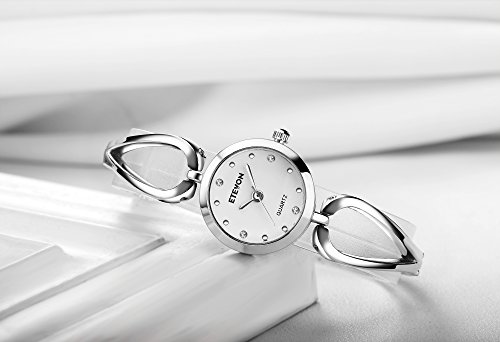 ETEVON Frauen Quarz Silber Armbanduhr mit Kleine Crystal Zifferblatt und Hohlen Armband Wasserdicht Lässig Einfache Verkleiden Armbanduhren für Damen - 3