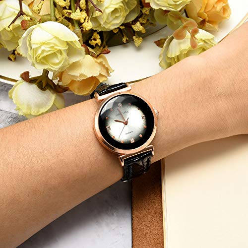 JSDDE Uhren Vintage Wickelarmband Damen Armbanduhr Lederarmband Bronze Herz Anhänger Holzperlen Analog Quarz Uhr, Dunkelbraun - 3