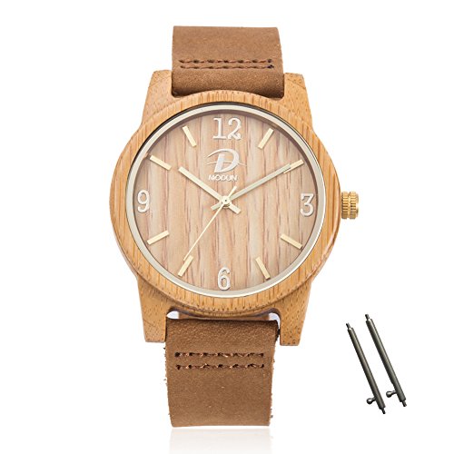 40mm Holz Armbanduhr für Herren und Damen, echtes Leder-Bügel Band Business Casual Armbanduhren, Japanisches Miyota Quarzwerk Bewegung Vintage Natürliche Holz Uhren (Bambus)