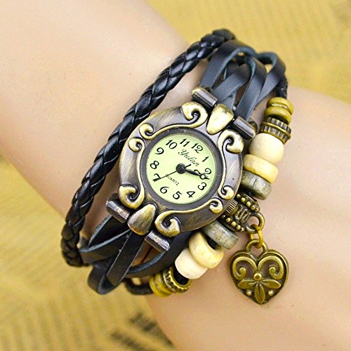 Kim Johanson Damen Armbanduhr aus Leder Schwarz – Retro Herz Uhr Neu & OVP inkl. Geschenkverpackung - 2