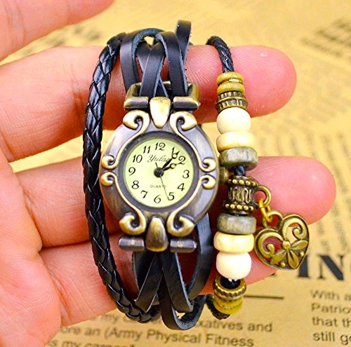 Kim Johanson Damen Armbanduhr aus Leder Schwarz – Retro Herz Uhr Neu & OVP inkl. Geschenkverpackung - 3
