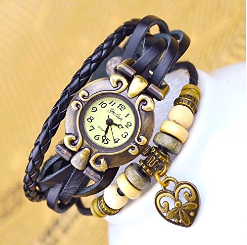 Kim Johanson Damen Armbanduhr aus Leder Schwarz – Retro Herz Uhr Neu & OVP inkl. Geschenkverpackung - 4