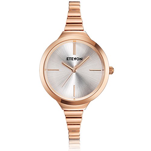 ETEVON Women's Quartz Rose Gold Armband Uhr mit High-End Edelstahl Case, elegante Luxus-Gold-Tone Kleid Handgelenk Uhren für Damen