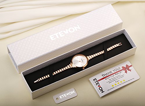 ETEVON Women's Quartz Rose Gold Armband Uhr mit High-End Edelstahl Case, elegante Luxus-Gold-Tone Kleid Handgelenk Uhren für Damen - 2