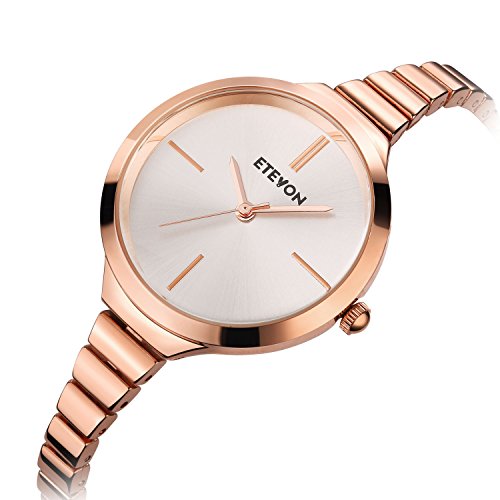 ETEVON Women's Quartz Rose Gold Armband Uhr mit High-End Edelstahl Case, elegante Luxus-Gold-Tone Kleid Handgelenk Uhren für Damen - 4