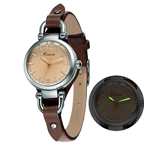 Alienwork Mini Damen/Mächen-Uhr Silber Braun-Glas Leder-Armband Braun YH.KW545S-03 - 2