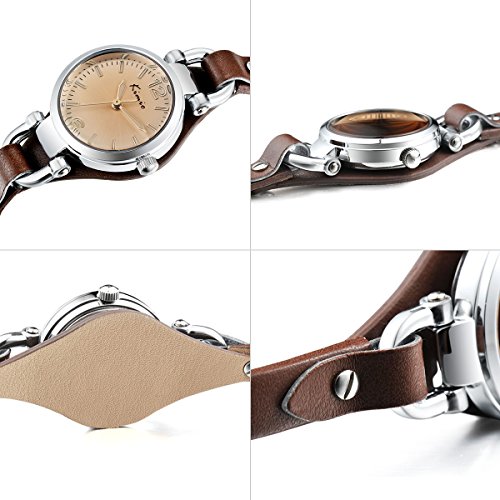 Alienwork Mini Damen/Mächen-Uhr Silber Braun-Glas Leder-Armband Braun YH.KW545S-03 - 5