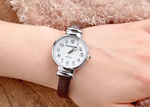 JSDDE Uhren,Damen Armbanduhr Chic Manschette Rund Damenuhr Spangenuhr Schlage Haut Band Armbanduhr Quarzuhr(Kaffee) - 2
