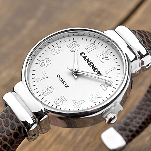 JSDDE Uhren,Damen Armbanduhr Chic Manschette Rund Damenuhr Spangenuhr Schlage Haut Band Armbanduhr Quarzuhr(Kaffee) - 3