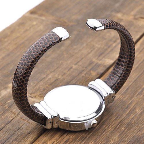 JSDDE Uhren,Damen Armbanduhr Chic Manschette Rund Damenuhr Spangenuhr Schlage Haut Band Armbanduhr Quarzuhr(Kaffee) - 4