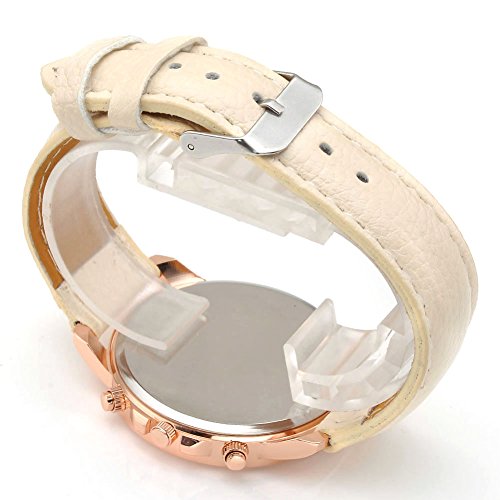 JSDDE Uhren,Neue Damenmode Genf römischen Ziffern-Leder Analog Quarz Armbanduhren(Beige) - 3