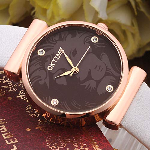 JSDDE Uhren, Damenmode Pfingstrosen Blume Armbaduhr,Basel-stil Flexband Quarzuhr(Weiß) - 3