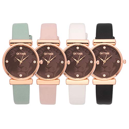 JSDDE Uhren, Damenmode Pfingstrosen Blume Armbaduhr,Basel-stil Flexband Quarzuhr(Weiß) - 4