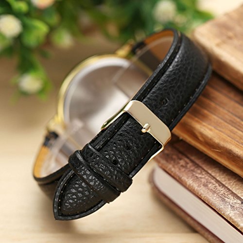 JSDDE Uhren,Fashion Damen Mondfinsternis-Muster Armbanduhr kein-Zifferskala Damenuhr Lederarmband Analog Quarzuhr,Schwarz - 4
