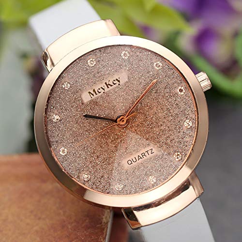 JSDDE Uhren,Elegante Damen Armbanduhr Braunglas Glitzer Dial XS Slim PU Leder-Band Ladies Dress Analog Quarzuhr,Weiss - 4