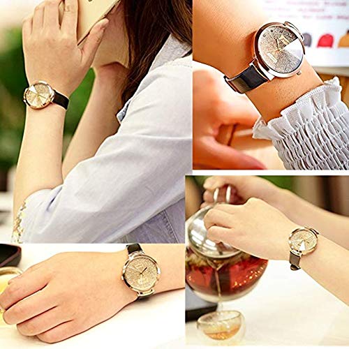 JSDDE Uhren,Elegante Damen Armbanduhr Braunglas Glitzer Dial XS Slim PU Leder-Band Ladies Dress Analog Quarzuhr,Weiss - 5