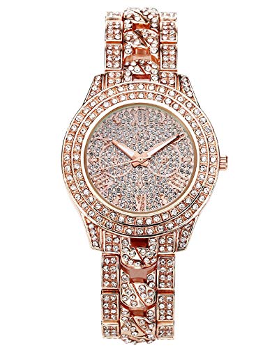 JSDDE Uhren,Luxus Elegangt Damen Armbanduhr mit Strass Glitzer Dial Damenuhr Metall-Band Ladies Dress Analog Quarzuhr (Rosegold)