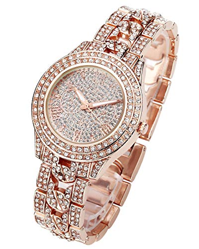 JSDDE Uhren,Luxus Elegangt Damen Armbanduhr mit Strass Glitzer Dial Damenuhr Metall-Band Ladies Dress Analog Quarzuhr (Rosegold) - 3
